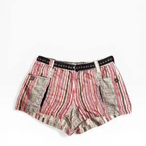 Free People Boho Striped Studded Cargo Shorts Red Grey Geometric Size 4